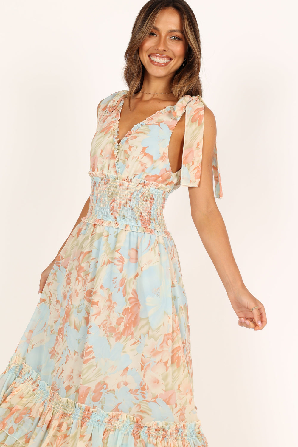 Petal and Pup USA DRESSES Christabel Tiered Maxi Dress - Blue Floral