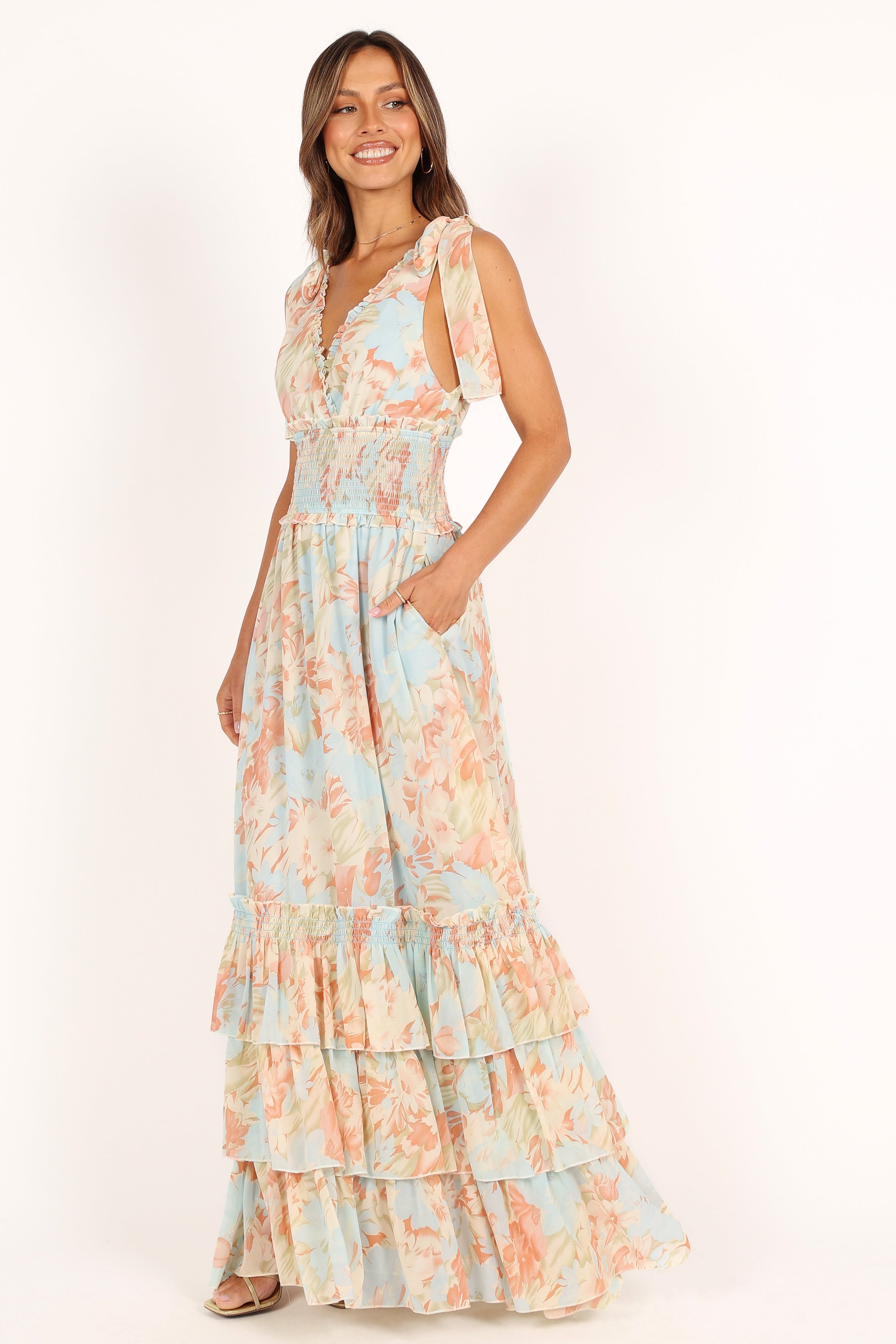 Christabel Tiered Maxi Dress - Blue Floral - Petal & Pup USA