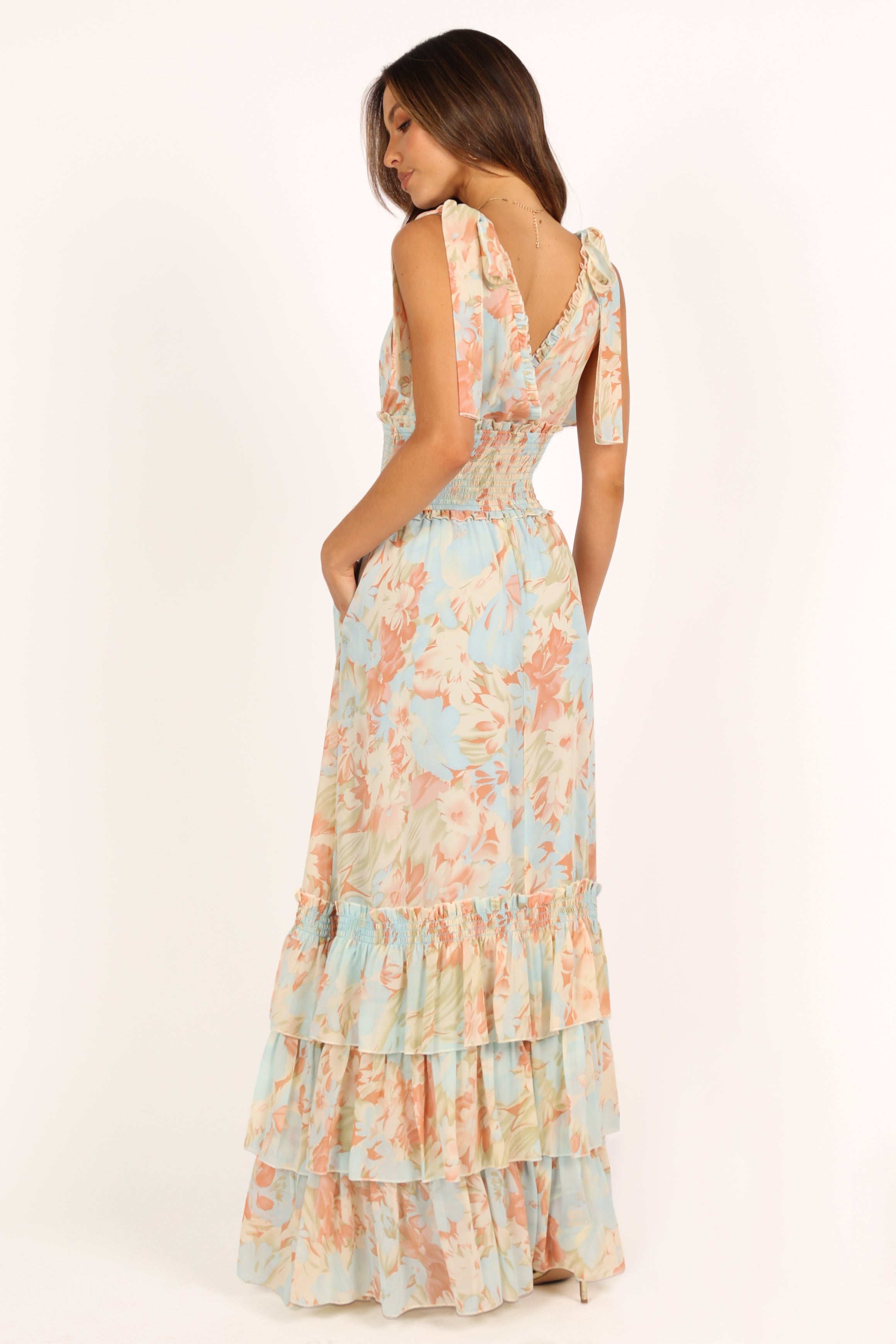 Petal and Pup USA DRESSES Christabel Tiered Maxi Dress - Blue Floral
