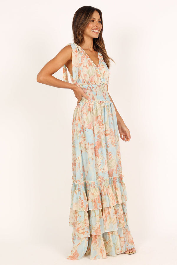 Petal and Pup USA DRESSES Christabel Tiered Maxi Dress - Blue Floral