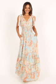 Petal and Pup USA DRESSES Christabel Tiered Maxi Dress - Blue Floral