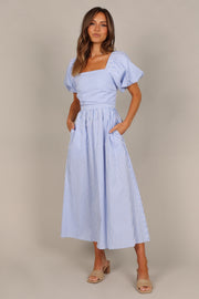 Petal and Pup USA DRESSES Clo Puff Sleeve Maxi Dress - Blue Stripe