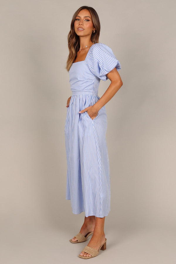 Petal and Pup USA DRESSES Clo Puff Sleeve Maxi Dress - Blue Stripe