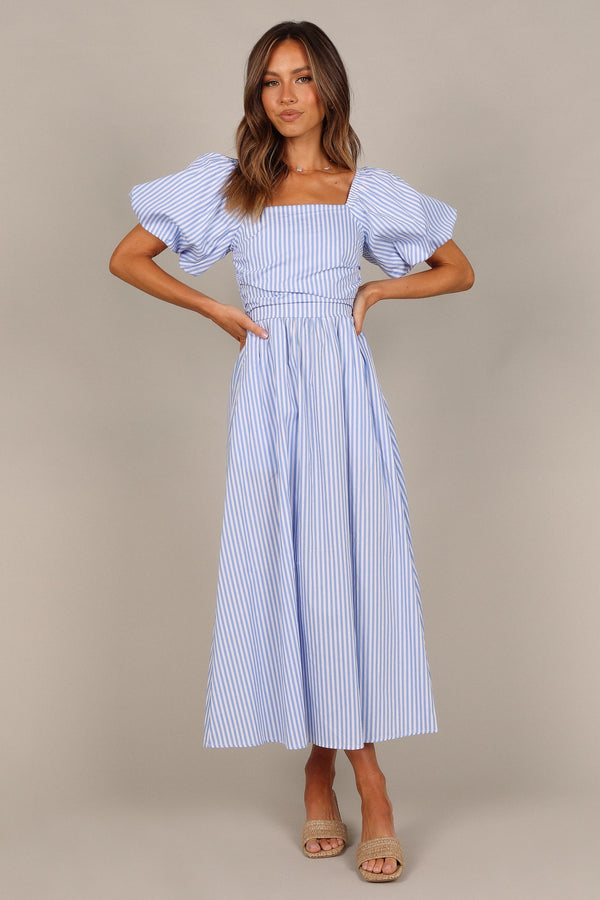 Petal and Pup USA DRESSES Clo Puff Sleeve Maxi Dress - Blue Stripe