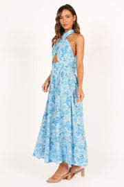 Clover Halterneck Midi Dress - Blue Floral - Petal & Pup USA