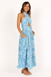 DRESSES @Clover Halterneck Midi Dress - Blue Floral