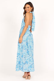 DRESSES @Clover Halterneck Midi Dress - Blue Floral