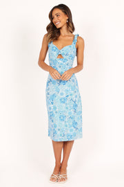 Petal and Pup USA DRESSES Clover Halterneck Midi Dress - Blue Floral