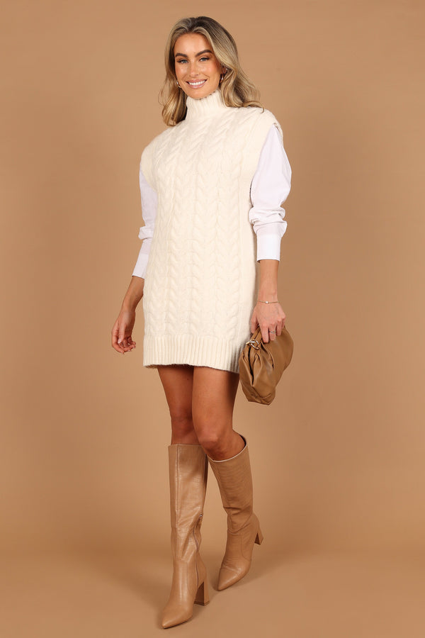 Petal and Pup USA DRESSES Cozette Turtle Neck Sleeveless Mini Knit Dress - Cream