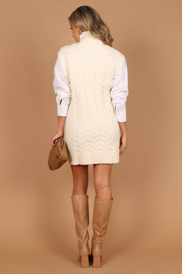 Petal and Pup USA DRESSES Cozette Turtle Neck Sleeveless Mini Knit Dress - Cream