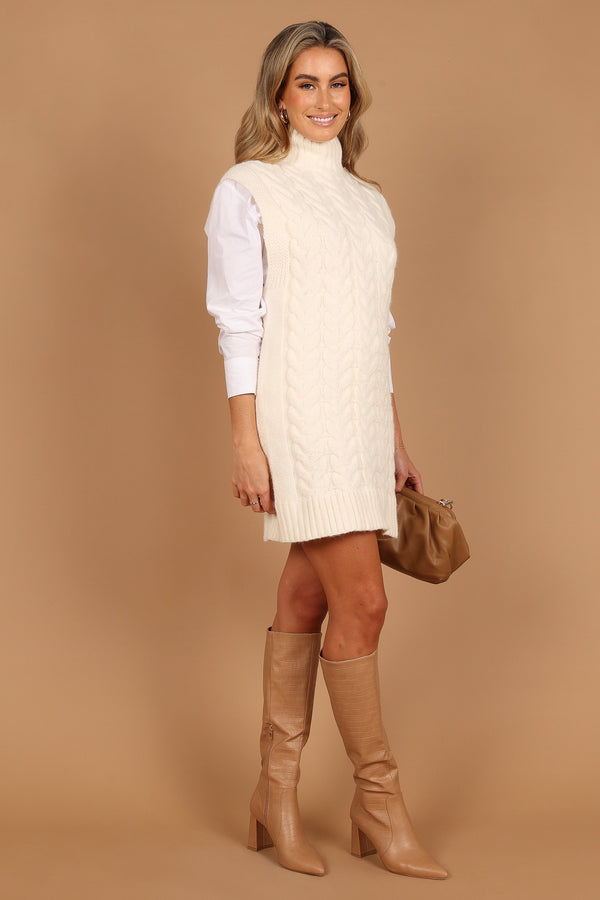 Petal and Pup USA DRESSES Cozette Turtle Neck Sleeveless Mini Knit Dress - Cream