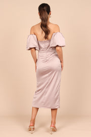 Petal and Pup USA DRESSES Dahlia Off Shoulder Puff Sleeve Midi Dress - Lilac