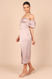 Petal and Pup USA DRESSES Dahlia Off Shoulder Puff Sleeve Midi Dress - Lilac