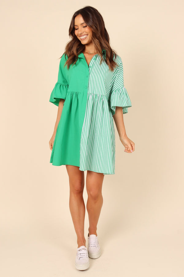 Petal and Pup USA DRESSES Didi Frill Mini Dress - Green Stripe