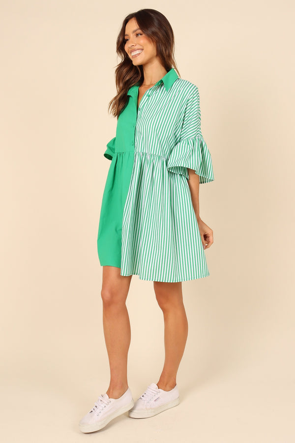 Petal and Pup USA DRESSES Didi Frill Mini Dress - Green Stripe