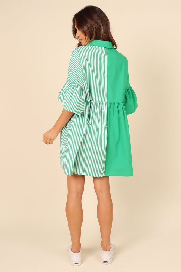 Petal and Pup USA DRESSES Didi Frill Mini Dress - Green Stripe