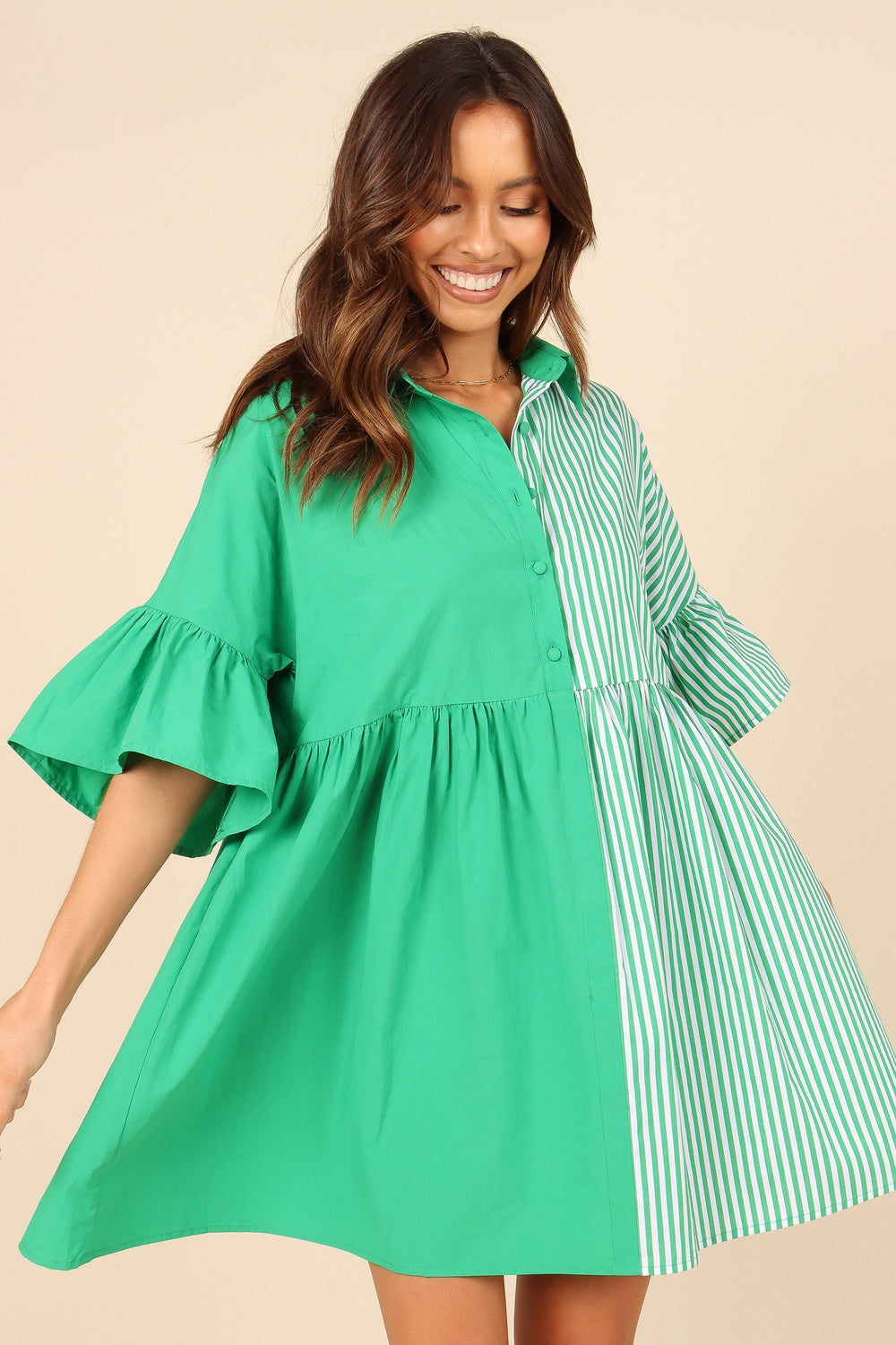 Didi Frill Mini Dress - Green Stripe - Petal & Pup USA