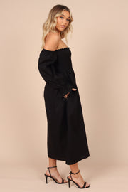Petal and Pup USA DRESSES Domenica Shirred Long Sleeve Midi Dress - Black