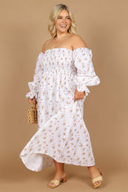 Petal and Pup USA DRESSES Domenica Shirred Long Sleeve Midi Dress - Ditsy Floral