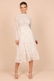 Petal and Pup USA DRESSES Edwina Shirred Frill Long Sleeve Midi Dress - Cream Floral