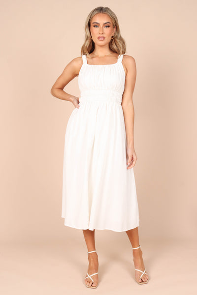 Thea Puff Sleeve Midi Dress - White