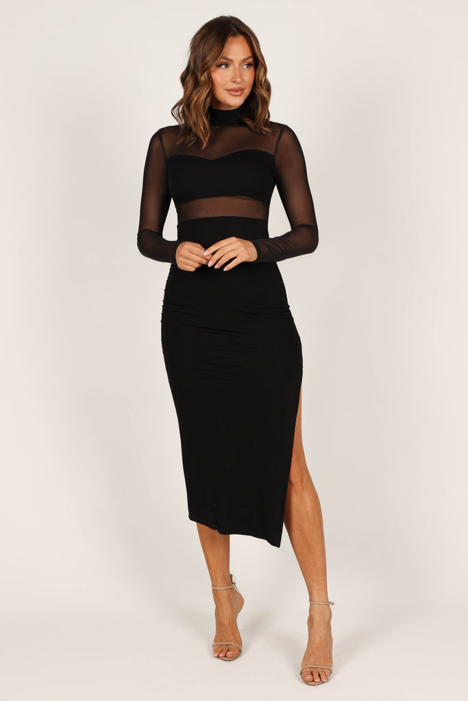 Farrow Long Sleeve Midi Dress - Black - Petal & Pup USA