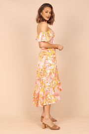 Petal and Pup USA DRESSES Feliz Off Shoulder Maxi Dress - Coral Floral