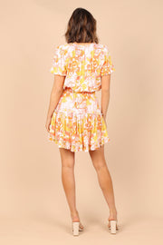Petal and Pup USA DRESSES Feliz Shirred Waist Mini Dress - Coral Floral