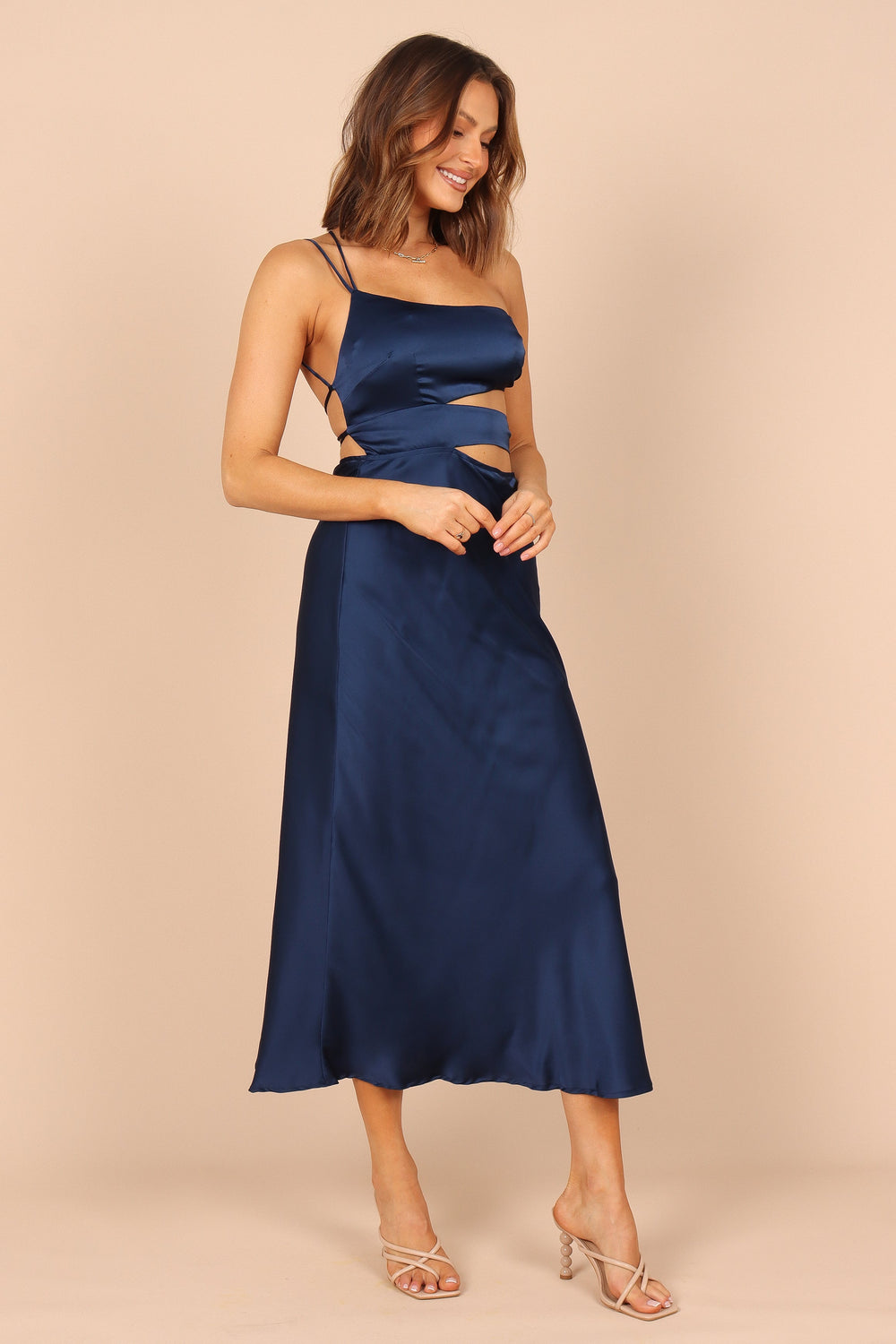 Forelle One Shoulder Cut Out Midi Dress - Navy - Petal & Pup USA