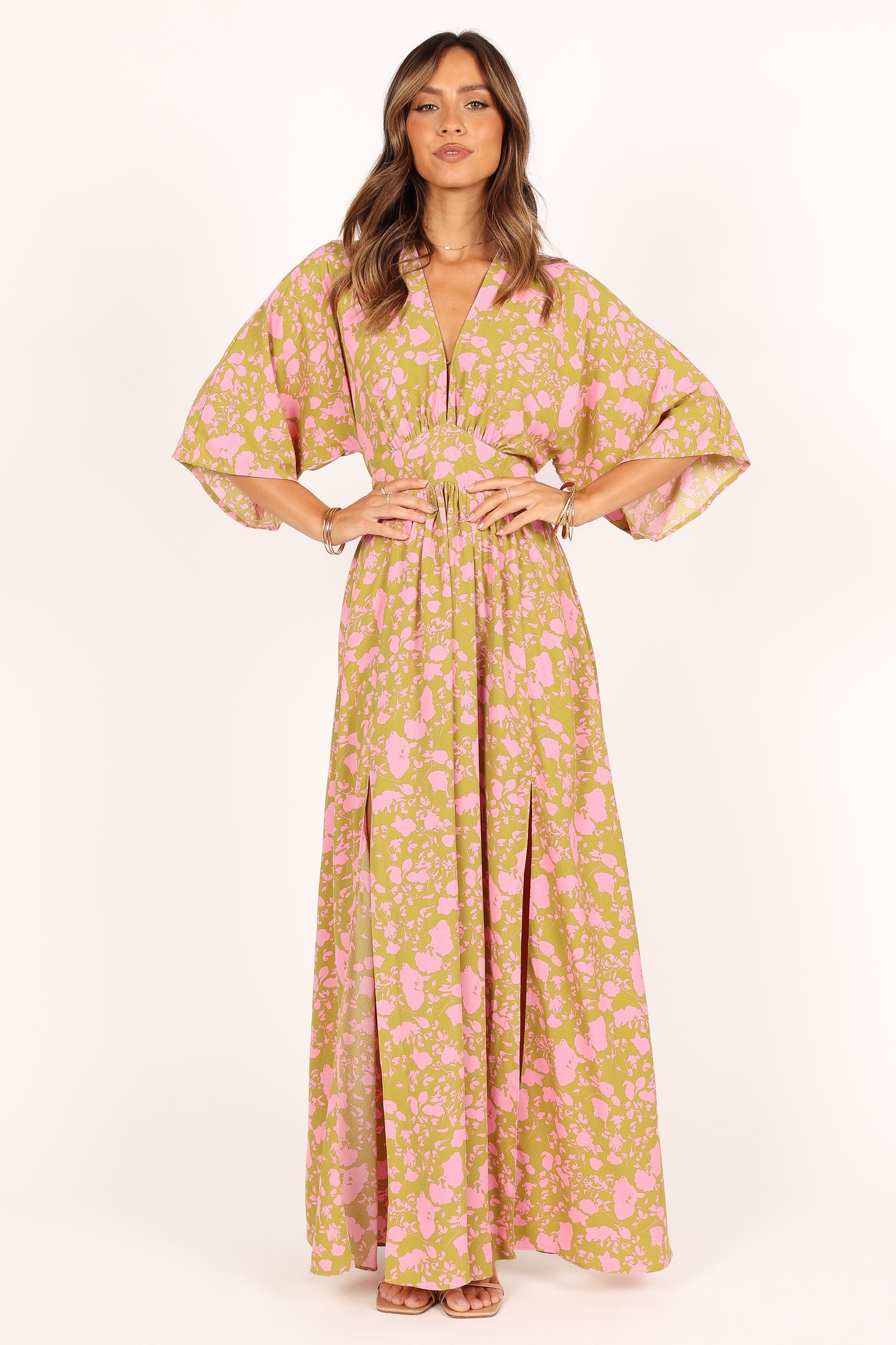 Petal and Pup USA DRESSES Fran Maxi Dress - Green/Pink