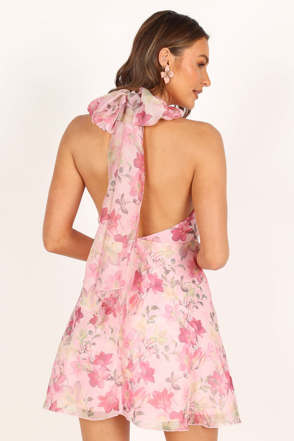 Petal and Pup USA DRESSES Gardenia Halter Mini Dress - Pink Floral