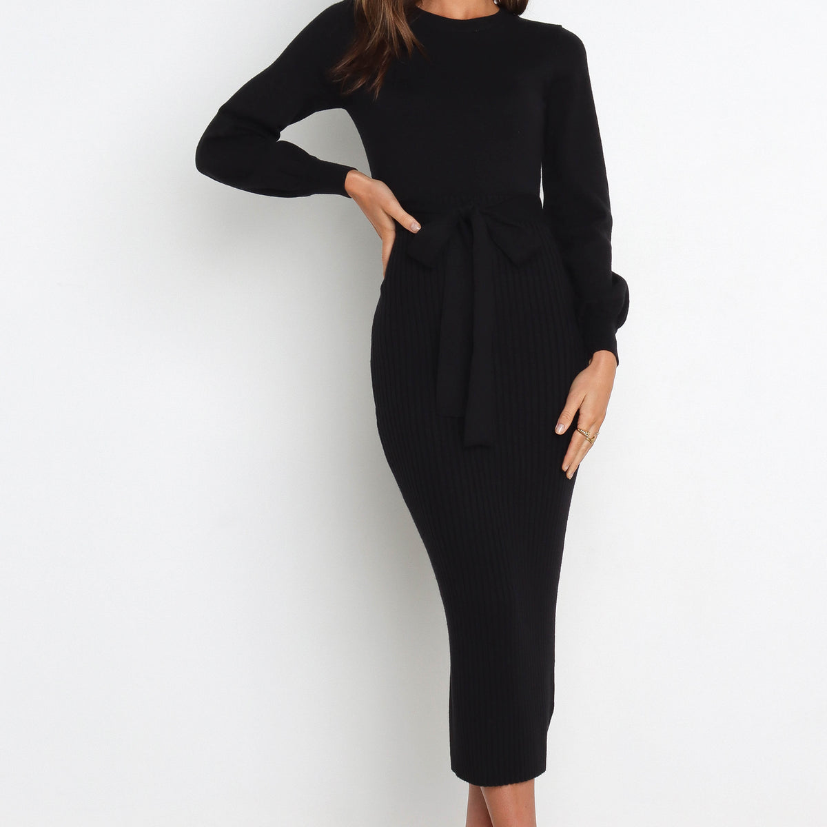 green emerald velvet dress Helena Jersey Statement Midi Dress in Storm Green – Bisou Bisou main image 1