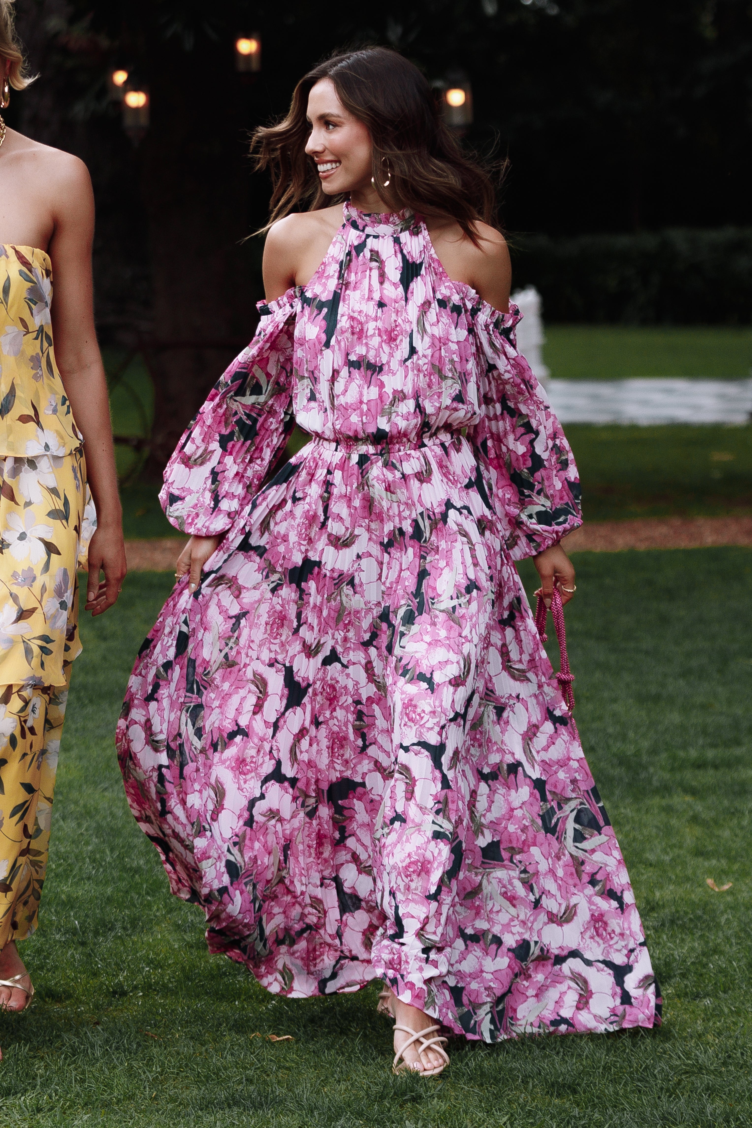 Pleated floral maxi dress Clearance