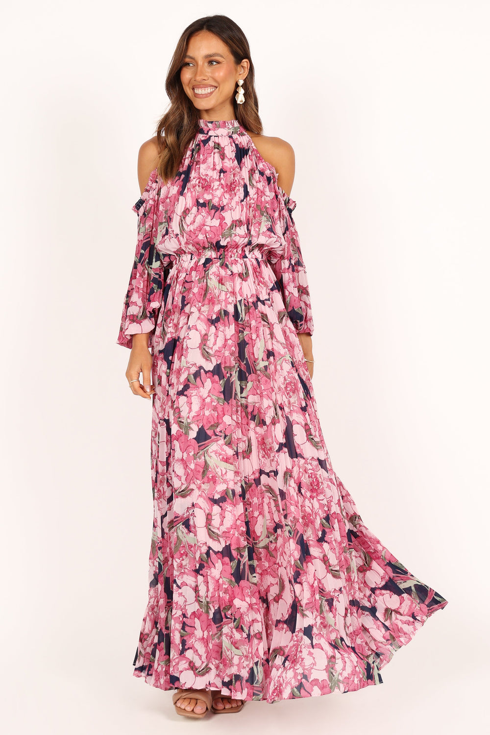 Hilary Pleated Maxi Dress - Pink Floral - Petal & Pup USA