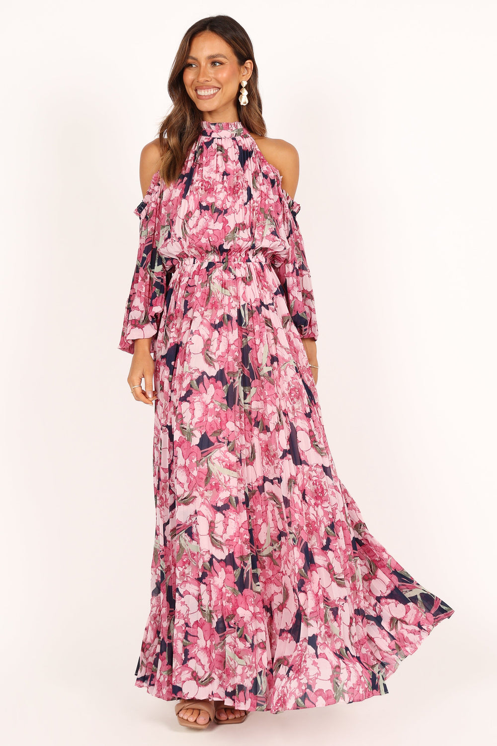 Petal and Pup USA DRESSES Hilary Pleated Maxi Dress - Pink Floral