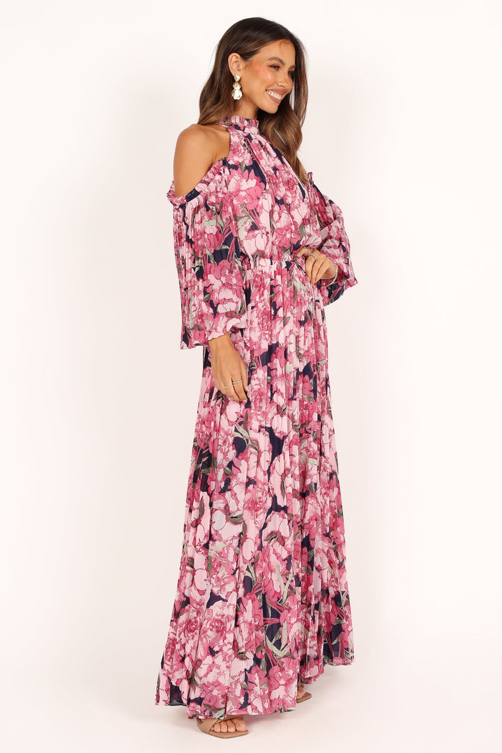 Floral Pleated Peplum Maxi Dress