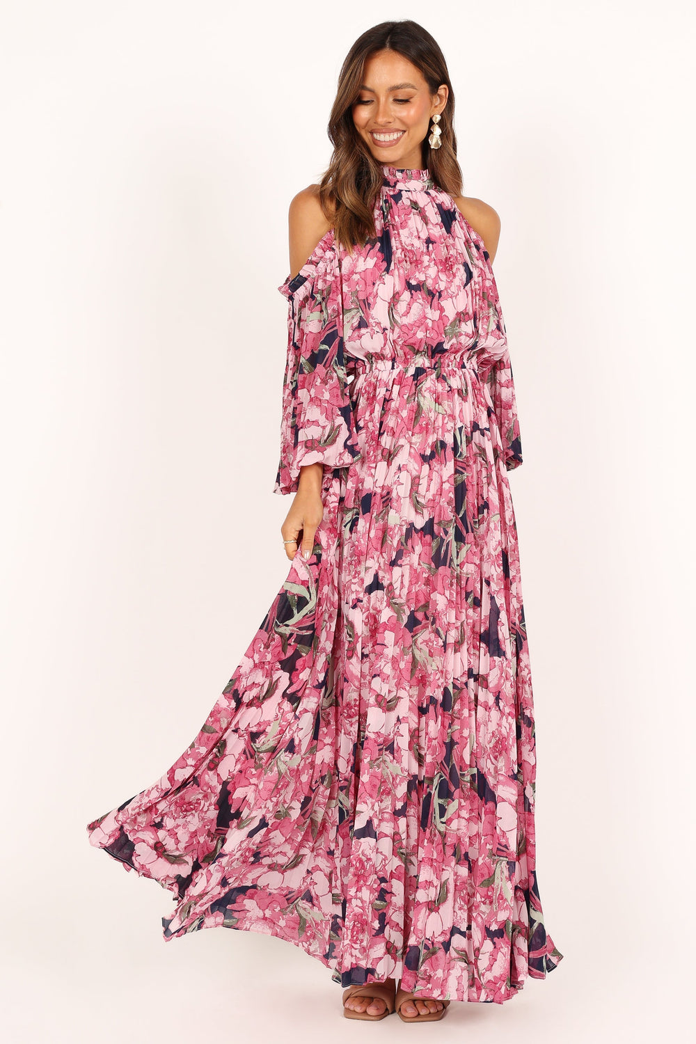 Hilary Pleated Maxi Dress - Pink Floral - Petal & Pup USA
