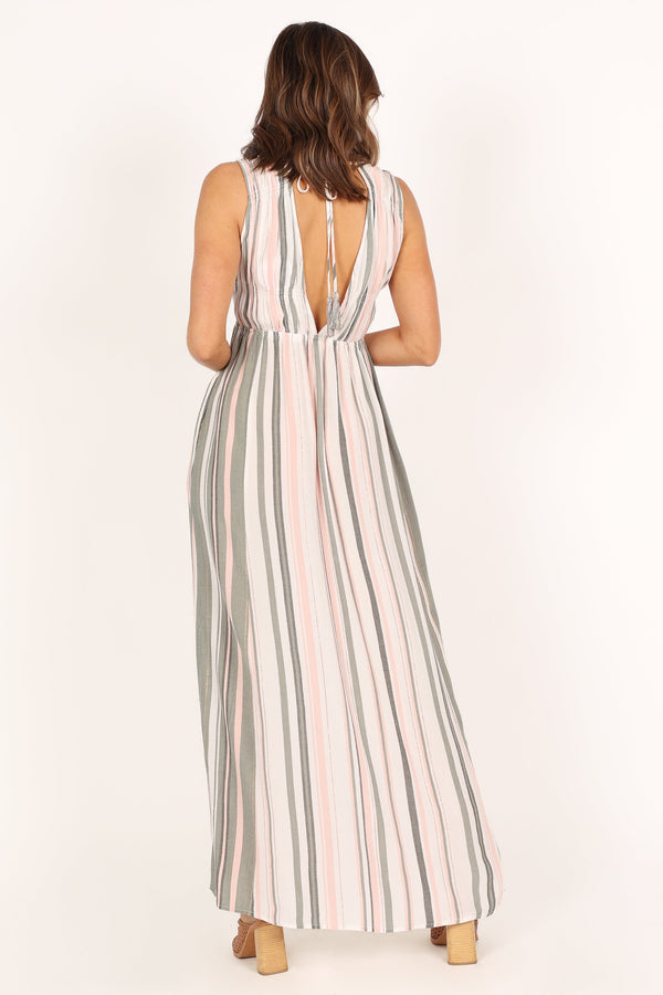 Petal and Pup USA DRESSES Judd V Neck Maxi Dress - Olive Stripe