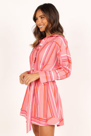 Petal and Pup USA DRESSES Julia Belted Mini Dress - Pink Stripe