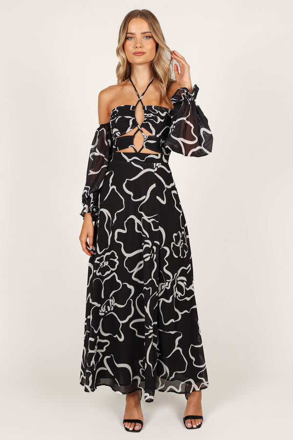 Petal and Pup USA DRESSES Karma Maxi Dress - White/Black Floral