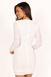 Petal and Pup USA DRESSES Kelly Long Sleeve Sequin Mini Dress - White
