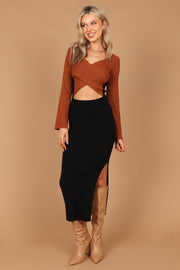 Petal and Pup USA DRESSES Luxxe Long Sleeve Maxi Knit Dress - Black/Tan