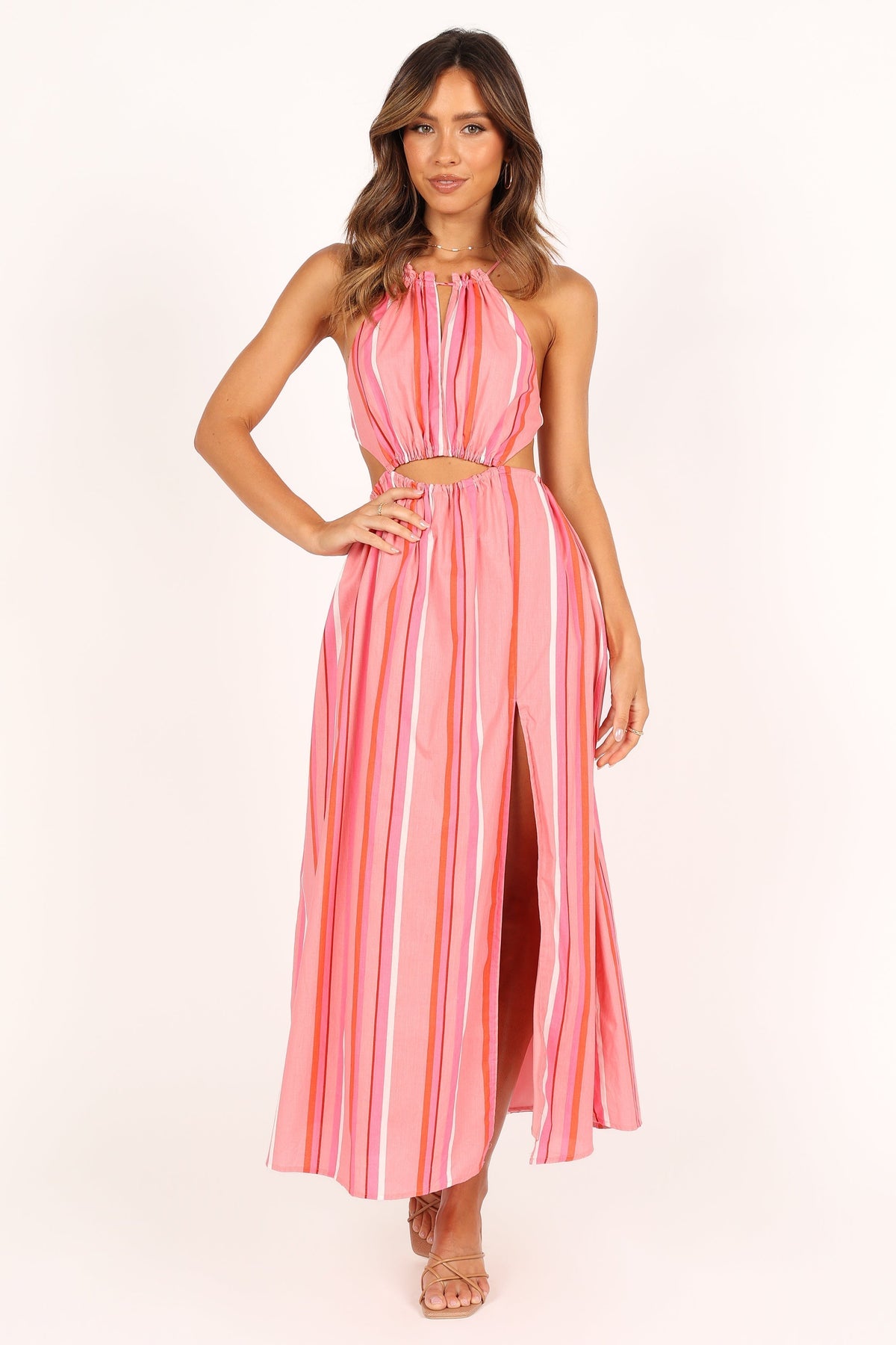 open lace back dress Ava Presley 40128 Pink & Black Strapless Gown with Slit main image 1