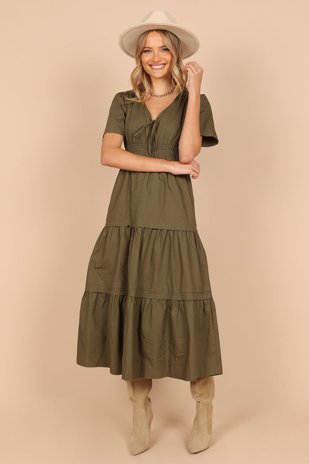 Petal and Pup USA DRESSES Madelyn Tiered Maxi Dress - Olive