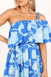 Petal and Pup USA DRESSES Maeva One Shoulder Mini Dress - Blue Floral