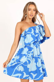 Petal and Pup USA DRESSES Maeva One Shoulder Mini Dress - Blue Floral