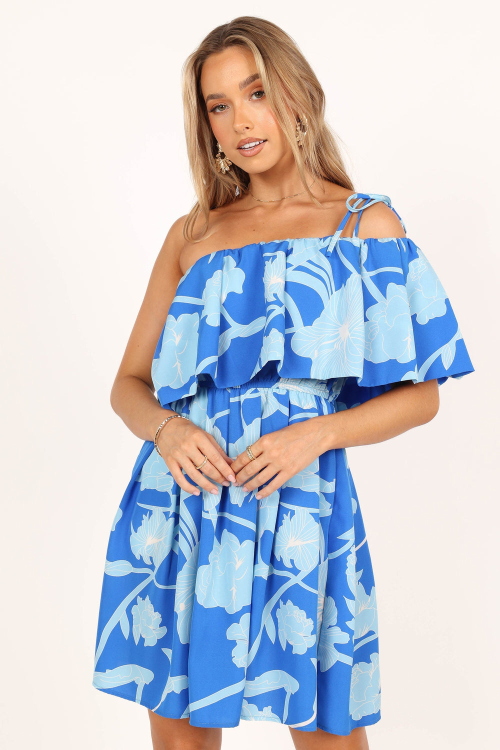 Maeva One Shoulder Mini Dress - Blue Floral - Petal & Pup USA
