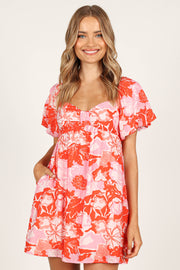 Petal and Pup USA DRESSES Maggie Mini Dress - Pink/Red Floral