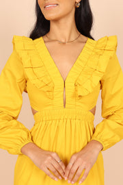 Petal and Pup USA DRESSES Mariga Long Sleeve Frill Shoulder Maxi Dress - Marigold