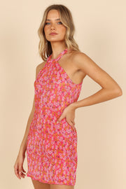 Petal and Pup USA DRESSES Melody Plisse Halter Mini Dress - Hot Pink